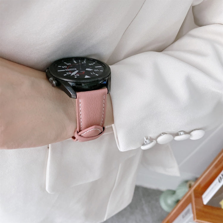 For Samsung Galaxy Watch3 41mm Leather Silver Buckle Watch Band(Pink) - Watch Bands by PMC TechLife | Online Shopping South Africa | PMC TechLife | Buy Now Pay Later Mobicred