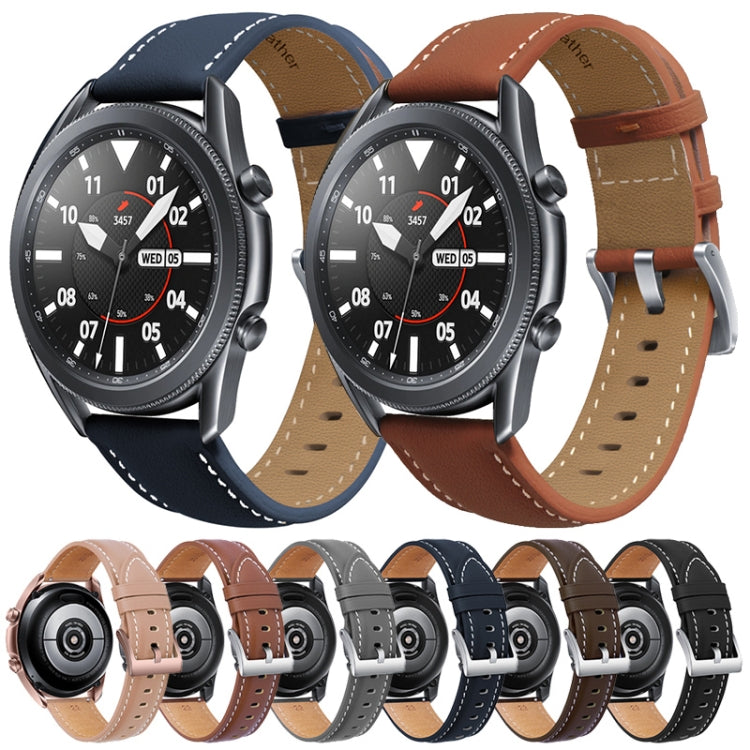 For Samsung Galaxy Watch3 41mm Leather Silver Buckle Watch Band(Pink) - Watch Bands by PMC Jewellery | Online Shopping South Africa | PMC Jewellery | Buy Now Pay Later Mobicred