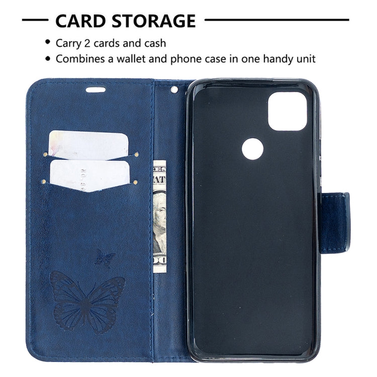 For Xiaomi Redmi 9C Two Butterflies Embossing Pattern Horizontal Flip Leather Case with Holder & Card Slot & Wallet & Lanyard(Dark Blue) - free shipping - PMC TechLife - Order now!