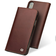 For iPhone X / XS QIALINO Crazy Horse Business Horizontal Flip Leather Case with Holder & Card Slots, Style:Without Buckle(Brown)