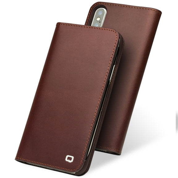 For iPhone X / XS QIALINO Crazy Horse Business Horizontal Flip Leather Case with Holder & Card Slots, Style:Without Buckle(Brown)