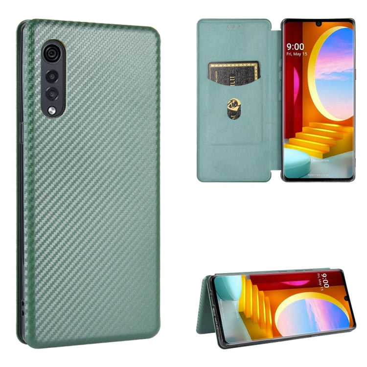 For LG Velvet Carbon Fiber Texture Horizontal Flip TPU + PC + PU Leather Case with Card Slot(Green) - LG Cases by PMC TechLife | Online Shopping South Africa | PMC TechLife | Buy Now Pay Later Mobicred