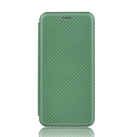 For LG Velvet Carbon Fiber Texture Horizontal Flip TPU + PC + PU Leather Case with Card Slot(Green)