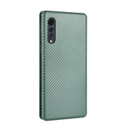 For LG Velvet Carbon Fiber Texture Horizontal Flip TPU + PC + PU Leather Case with Card Slot(Green)