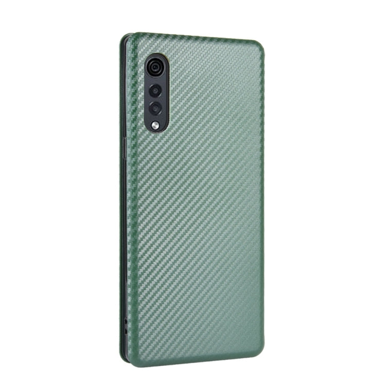 For LG Velvet Carbon Fiber Texture Horizontal Flip TPU + PC + PU Leather Case with Card Slot(Green)