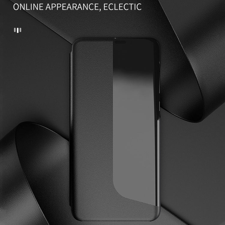 For Huawei Mate 20 Pro Side Display Shockproof Horizontal Flip Leather Case with Holder & Call Answering Function & Sleep / Wake-up(Black)