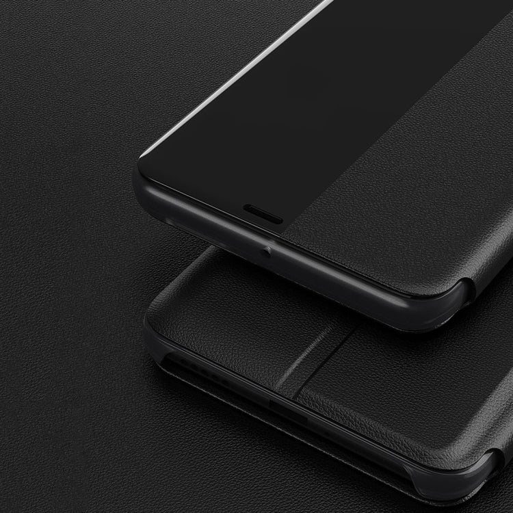 For Huawei Mate 20 Pro Side Display Shockproof Horizontal Flip Leather Case with Holder & Call Answering Function & Sleep / Wake-up(Black)