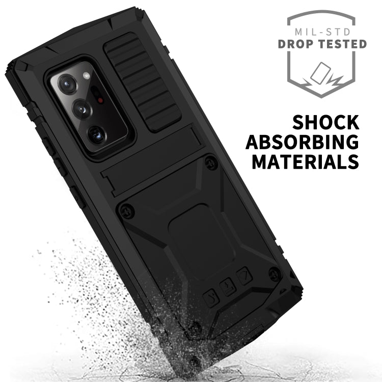 For Samsung Galaxy Note 20 Ultra R-JUST Shockproof Waterproof Dust-proof Metal + Silicone Protective Case with Holder(Black) - Galaxy Note20 Cases by R-JUST | Online Shopping South Africa | PMC Jewellery | Buy Now Pay Later Mobicred
