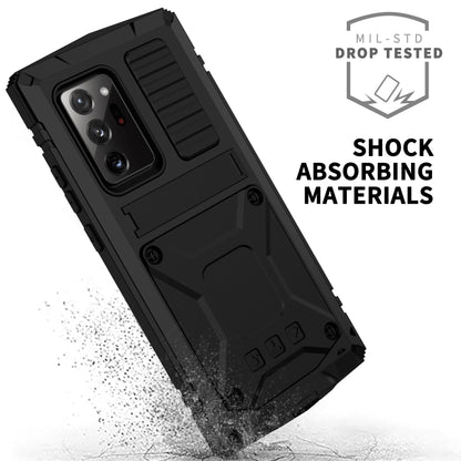 For Samsung Galaxy Note 20 Ultra R-JUST Shockproof Waterproof Dust-proof Metal + Silicone Protective Case with Holder(Black) - Galaxy Note20 Cases by R-JUST | Online Shopping South Africa | PMC Jewellery | Buy Now Pay Later Mobicred