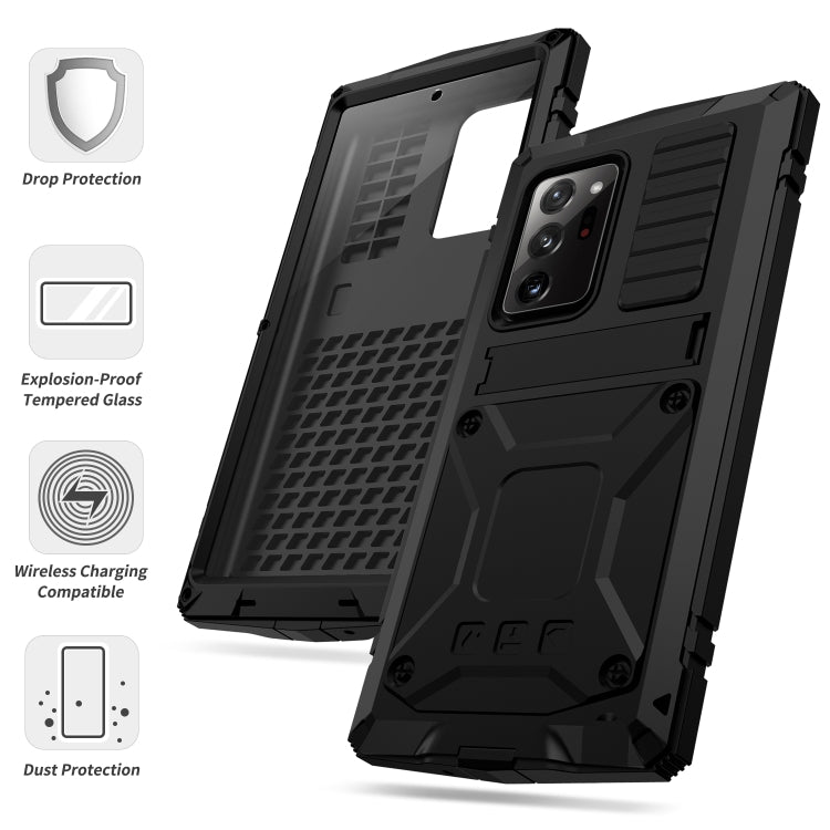 For Samsung Galaxy Note 20 Ultra R-JUST Shockproof Waterproof Dust-proof Metal + Silicone Protective Case with Holder(Black) - Galaxy Note20 Cases by R-JUST | Online Shopping South Africa | PMC Jewellery | Buy Now Pay Later Mobicred