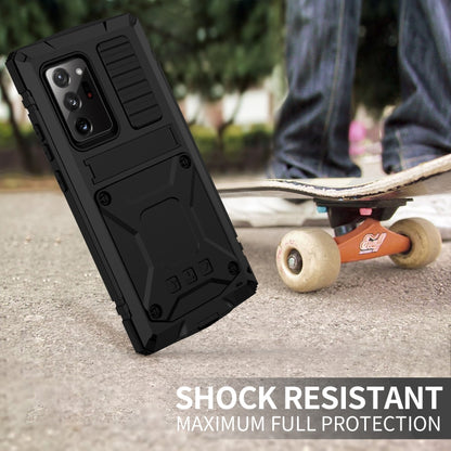 For Samsung Galaxy Note 20 Ultra R-JUST Shockproof Waterproof Dust-proof Metal + Silicone Protective Case with Holder(Black) - Galaxy Note20 Cases by R-JUST | Online Shopping South Africa | PMC Jewellery | Buy Now Pay Later Mobicred