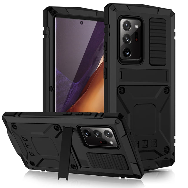 For Samsung Galaxy Note 20 Ultra R-JUST Shockproof Water-resistant Dust-proof Metal + Silicone Protective Case with Holder(Black)