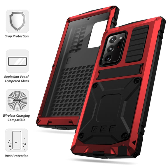 For Samsung Galaxy Note 20 Ultra R-JUST Shockproof Water-resistant Dust-proof Metal + Silicone Protective Case with Holder(Red)