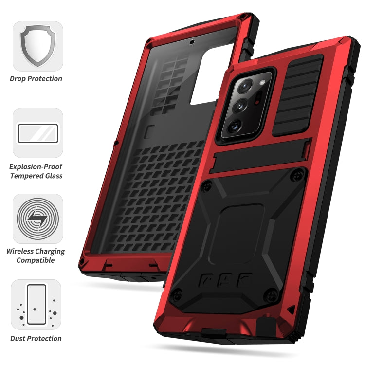 For Samsung Galaxy Note 20 Ultra R-JUST Shockproof Water-resistant Dust-proof Metal + Silicone Protective Case with Holder(Red)
