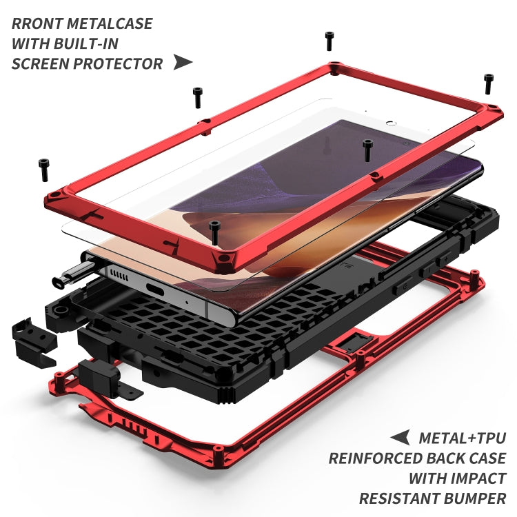 For Samsung Galaxy Note 20 Ultra R-JUST Shockproof Water-resistant Dust-proof Metal + Silicone Protective Case with Holder(Red)