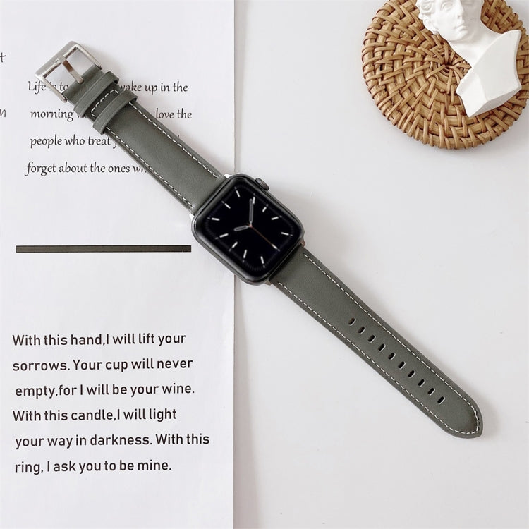 For Apple Watch Series 9&8&7 41mm / SE 3&SE 2&6&SE&5&4 40mm / 3&2&1 38mm V Tail Style Stitching Leather Watch Band(Grey) - Watch Bands by PMC TechLife | Online Shopping South Africa | PMC TechLife | Buy Now Pay Later Mobicred