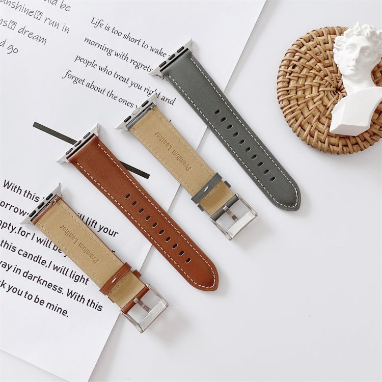 For Apple Watch Series 9&8&7 41mm / SE 3&SE 2&6&SE&5&4 40mm / 3&2&1 38mm V Tail Style Stitching Leather Watch Band(Grey) - Watch Bands by PMC TechLife | Online Shopping South Africa | PMC TechLife | Buy Now Pay Later Mobicred
