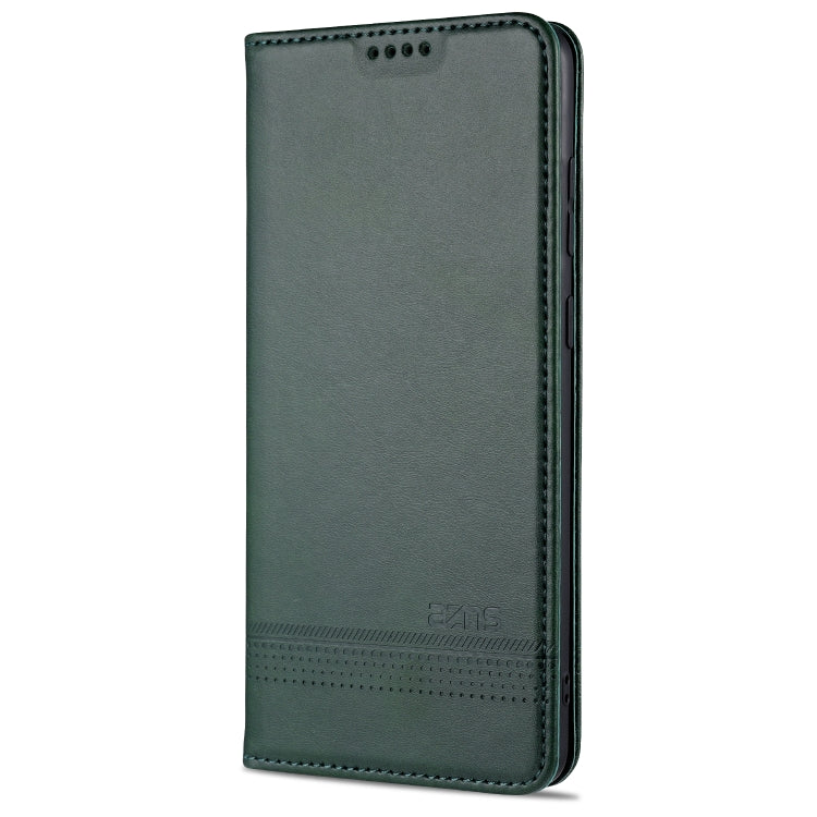 For Samsung Galaxy Note 10 Lite AZNS Magnetic Calf Texture Horizontal Flip Leather Case with Card Slots & Holder & Wallet(Dark Green)