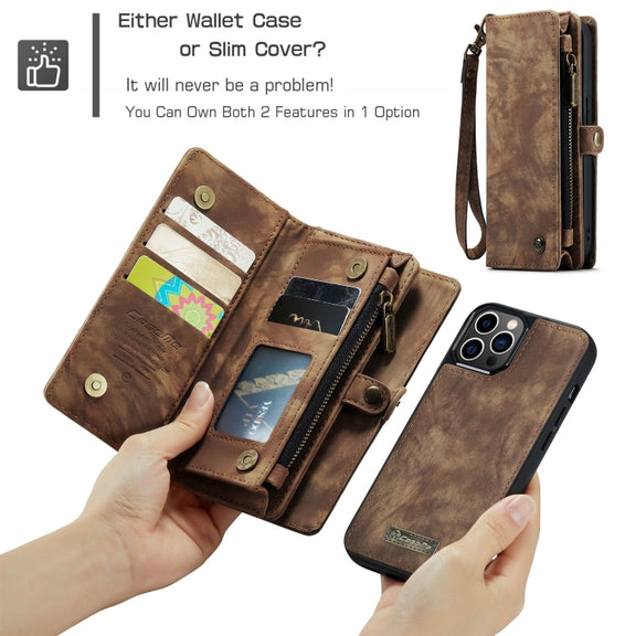 For iPhone 12 / 12 Pro CaseMe-008 Detachable Multifunctional Wallet Leather Phone Case (Brown)