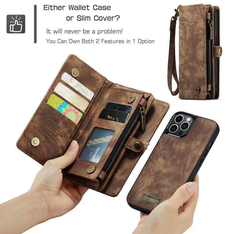 For iPhone 12 / 12 Pro CaseMe-008 Detachable Multifunctional Wallet Leather Phone Case (Brown)