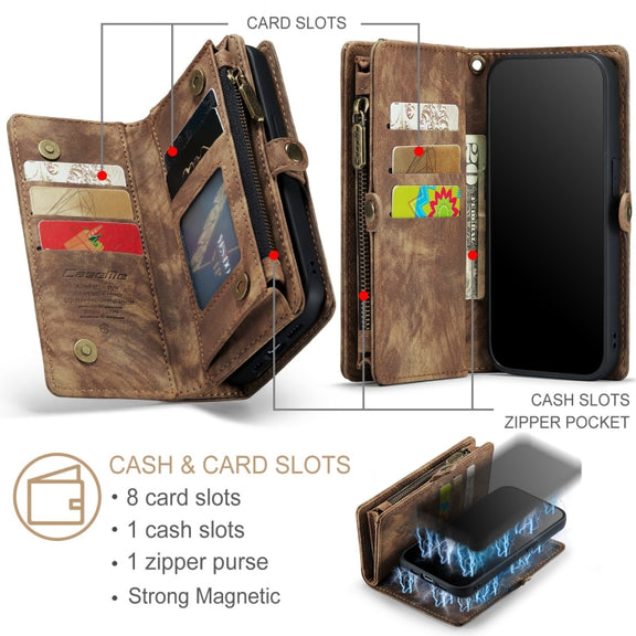 For iPhone 12 / 12 Pro CaseMe-008 Detachable Multifunctional Wallet Leather Phone Case (Brown)