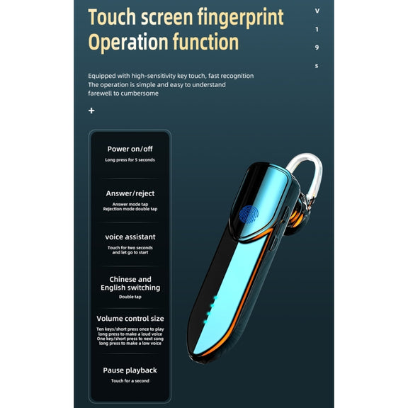 V19S Bluetooth 5.0 Business Style Fingerprint Touch Bluetooth Earphone(Blue)