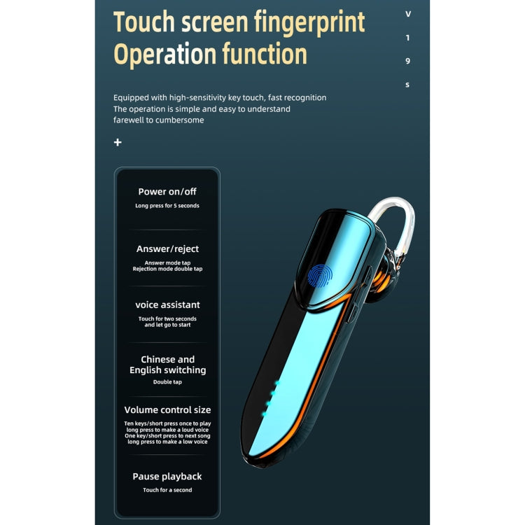 V19S Bluetooth 5.0 Business Style Fingerprint Touch Bluetooth Earphone(Blue)