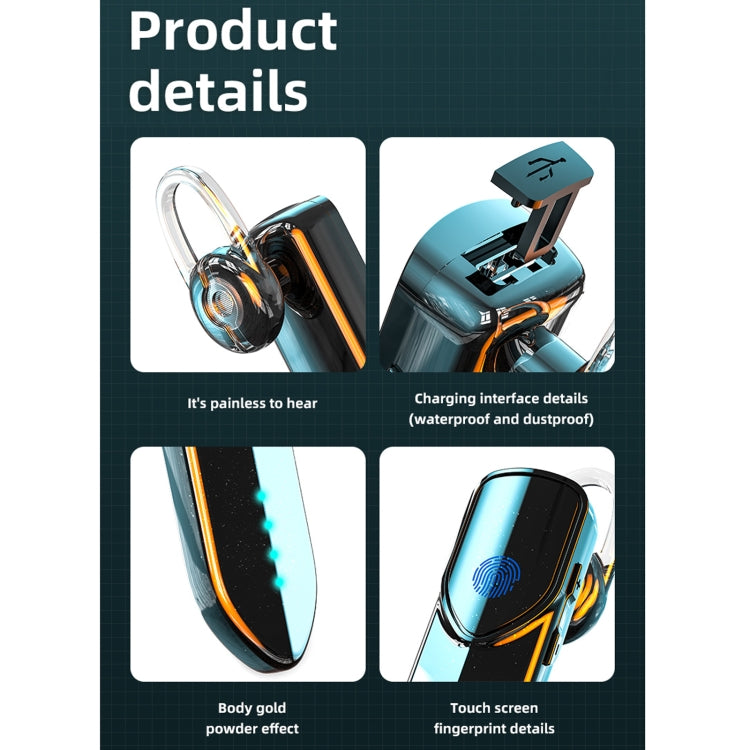 V19S Bluetooth 5.0 Business Style Fingerprint Touch Bluetooth Earphone(Black)