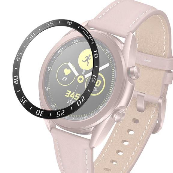 For Samsung Galaxy Watch 3 41mm Smart Watch Steel Bezel Ring, A Version(Black Ring White Letter) - Watch Cases by ENKAY