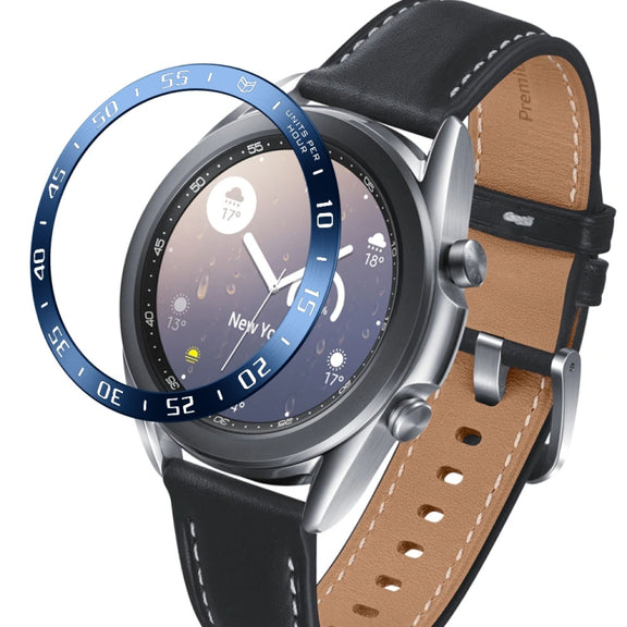 For Samsung Galaxy Watch 3 41mm Smart Watch Steel Bezel Ring, A Version(Blue Ring White Letter) - Watch Cases by ENKAY