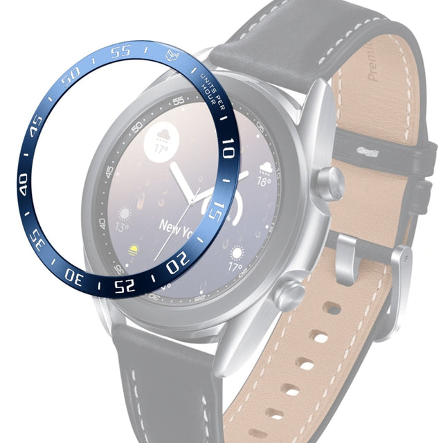 For Samsung Galaxy Watch 3 41mm Smart Watch Steel Bezel Ring, A Version(Blue Ring White Letter) - Watch Cases by ENKAY