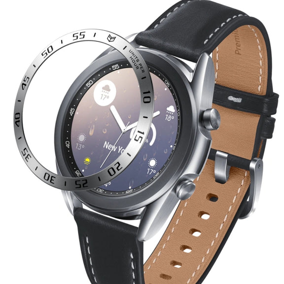 For Samsung Galaxy Watch 3 41mm Smart Watch Steel Bezel Ring, A Version(Silver Ring Black Letter) - Watch Cases by ENKAY