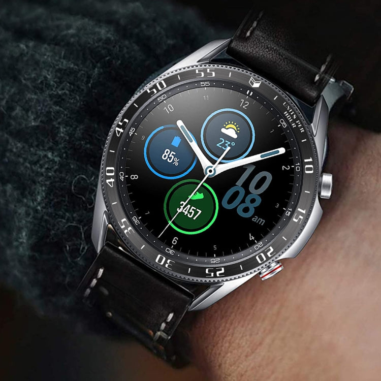 For Samsung Galaxy Watch 3 45mm Smart Watch Steel Bezel Ring, A Version(Black Ring White Letter) - Watch Cases by ENKAY