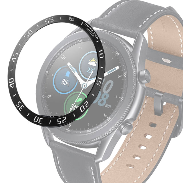 For Samsung Galaxy Watch 3 45mm Smart Watch Steel Bezel Ring, A Version(Black Ring White Letter) - Watch Cases by ENKAY