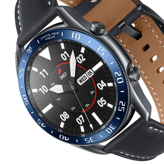For Samsung Galaxy Watch 3 45mm Smart Watch Steel Bezel Ring, A Version(Blue Ring White Letter) - Watch Cases by ENKAY