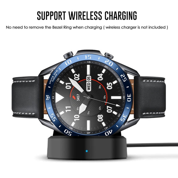 For Samsung Galaxy Watch 3 45mm Smart Watch Steel Bezel Ring, A Version(Blue Ring White Letter) - Watch Cases by ENKAY