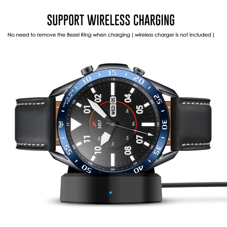 For Samsung Galaxy Watch 3 45mm Smart Watch Steel Bezel Ring, A Version(Blue Ring White Letter) - Watch Cases by ENKAY