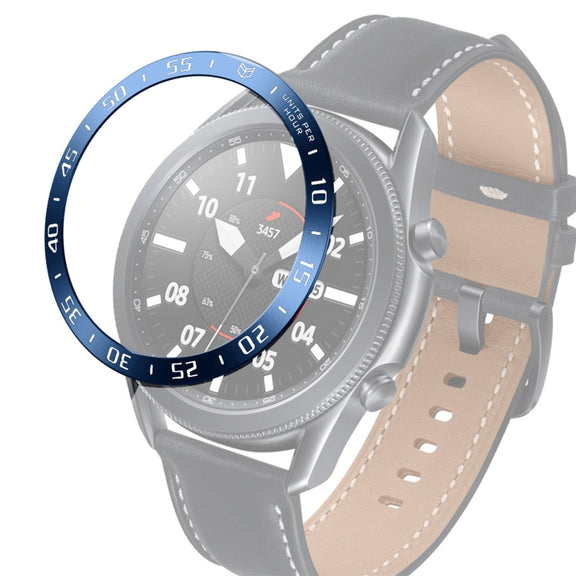 For Samsung Galaxy Watch 3 45mm Smart Watch Steel Bezel Ring, A Version(Blue Ring White Letter) - Watch Cases by ENKAY