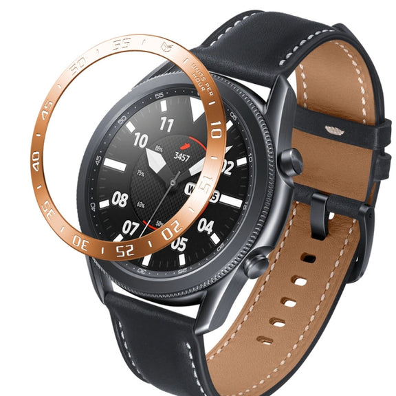 For Samsung Galaxy Watch 3 45mm Smart Watch Steel Bezel Ring, A Version(Rose Gold Ring White Letter) - Watch Cases by ENKAY