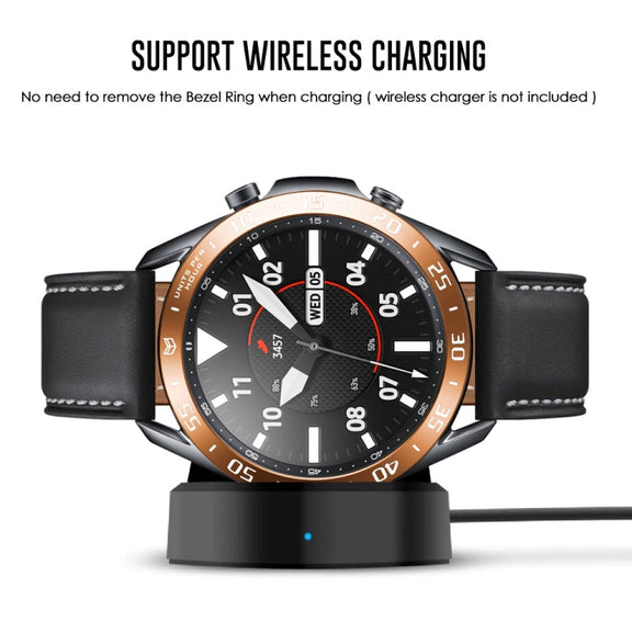 For Samsung Galaxy Watch 3 45mm Smart Watch Steel Bezel Ring, A Version(Rose Gold Ring White Letter) - Watch Cases by ENKAY