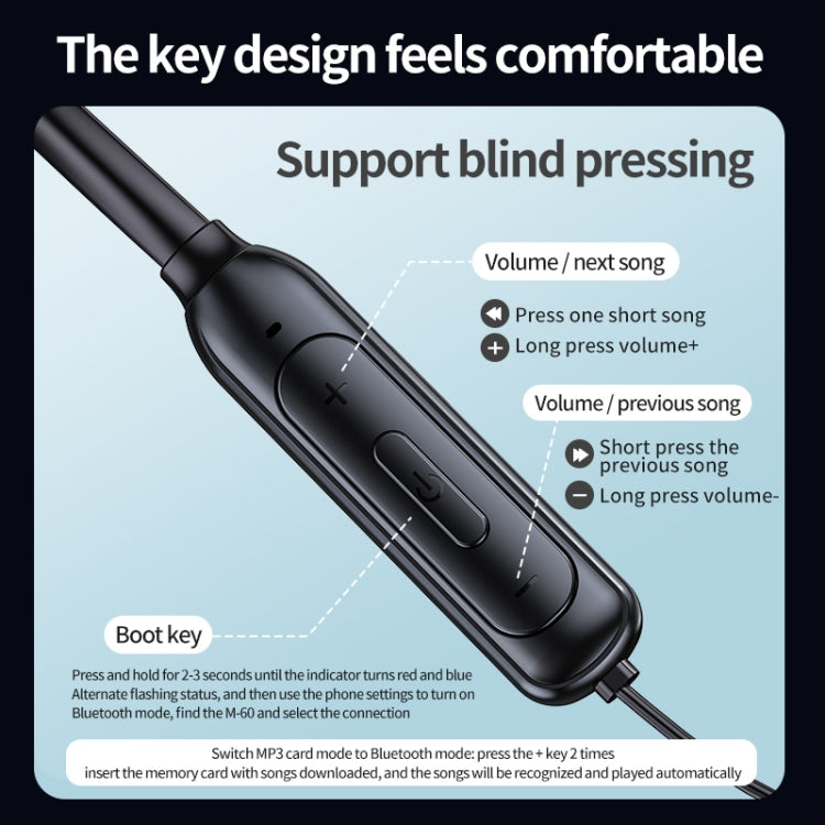 M60 8D Surround Sound Wireless Neck-mounted 5.1 Bluetooth Earphone Support TF Card MP3 Mode(White) - Neck-mounted Earphone by PMC TechLife | Online Shopping South Africa | PMC TechLife