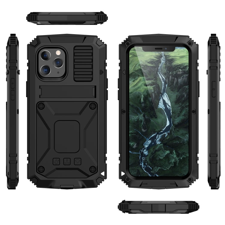 For iPhone 12 Pro Max R-JUST Shockproof Waterproof Dust-proof Metal + Silicone Protective Case with Holder(Black) - free shipping - PMC TechLife - Order now!