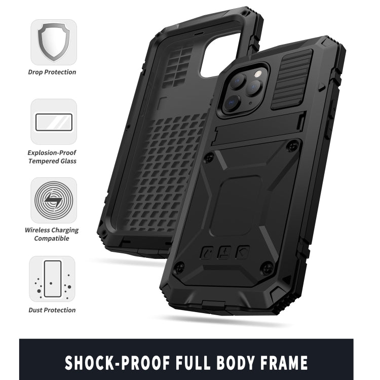 For iPhone 12 Pro Max R-JUST Shockproof Waterproof Dust-proof Metal + Silicone Protective Case with Holder(Black) - free shipping - PMC TechLife - Order now!