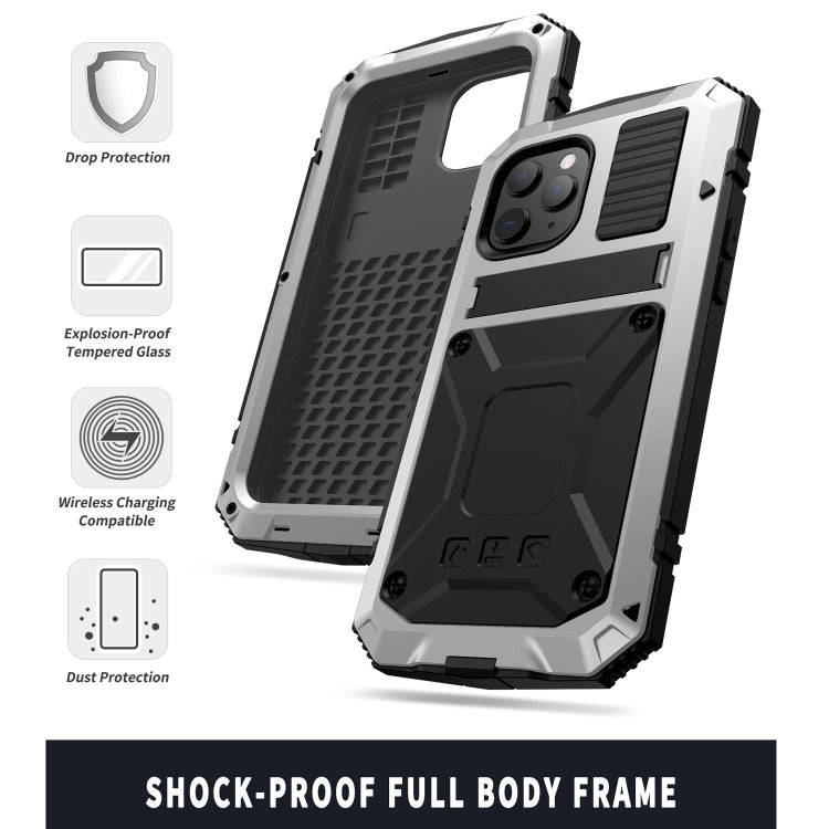 For iPhone 12 / 12 Pro R-JUST Shockproof Waterproof Dust-proof Metal + Silicone Protective Case with Holder(Silver) - free shipping - PMC TechLife - Order now!