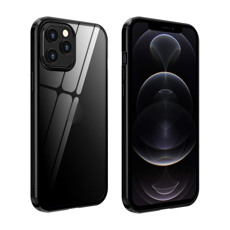 For iPhone 12 / 12 Pro Double Sides Tempered Glass Magnetic Adsorption Metal Frame Anti-peep Screen Case(Black) - iPhone 12 / 12 Pro Cases by PMC TechLife | Online Shopping South Africa | PMC TechLife | Buy Now Pay Later Mobicred