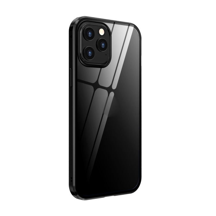 For iPhone 12 / 12 Pro Double Sides Tempered Glass Magnetic Adsorption Metal Frame Anti-peep Screen Case(Black)