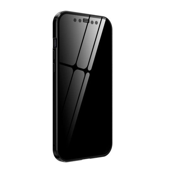 For iPhone 12 / 12 Pro Double Sides Tempered Glass Magnetic Adsorption Metal Frame Anti-peep Screen Case(Black)
