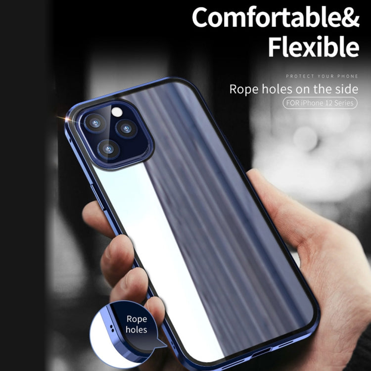 For iPhone 12 / 12 Pro Double Sides Tempered Glass Magnetic Adsorption Metal Frame Anti-peep Screen Case(Black)