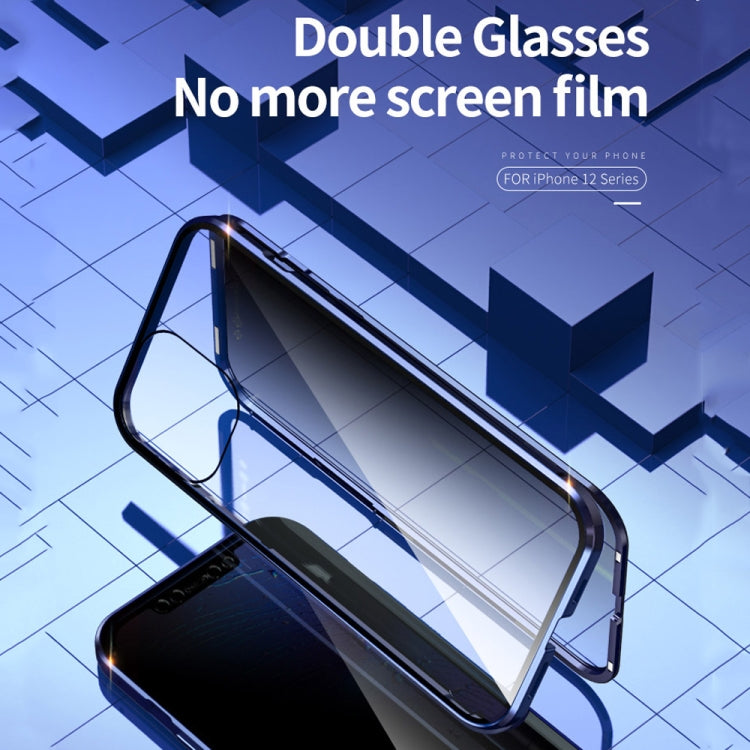For iPhone 12 / 12 Pro Double Sides Tempered Glass Magnetic Adsorption Metal Frame Anti-peep Screen Case(Black) - iPhone 12 / 12 Pro Cases by PMC TechLife | Online Shopping South Africa | PMC TechLife | Buy Now Pay Later Mobicred