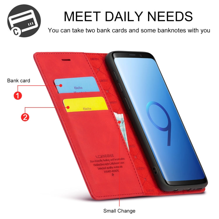 For Samsung Galaxy S9+ LC.IMEEKE Strong Magnetism Ultra-thin Horizontal Flip Shockproof Matte TPU + PU Leather Case with Holder & Card Slots & Wallet(Red) - free shipping - PMC TechLife - Order now!